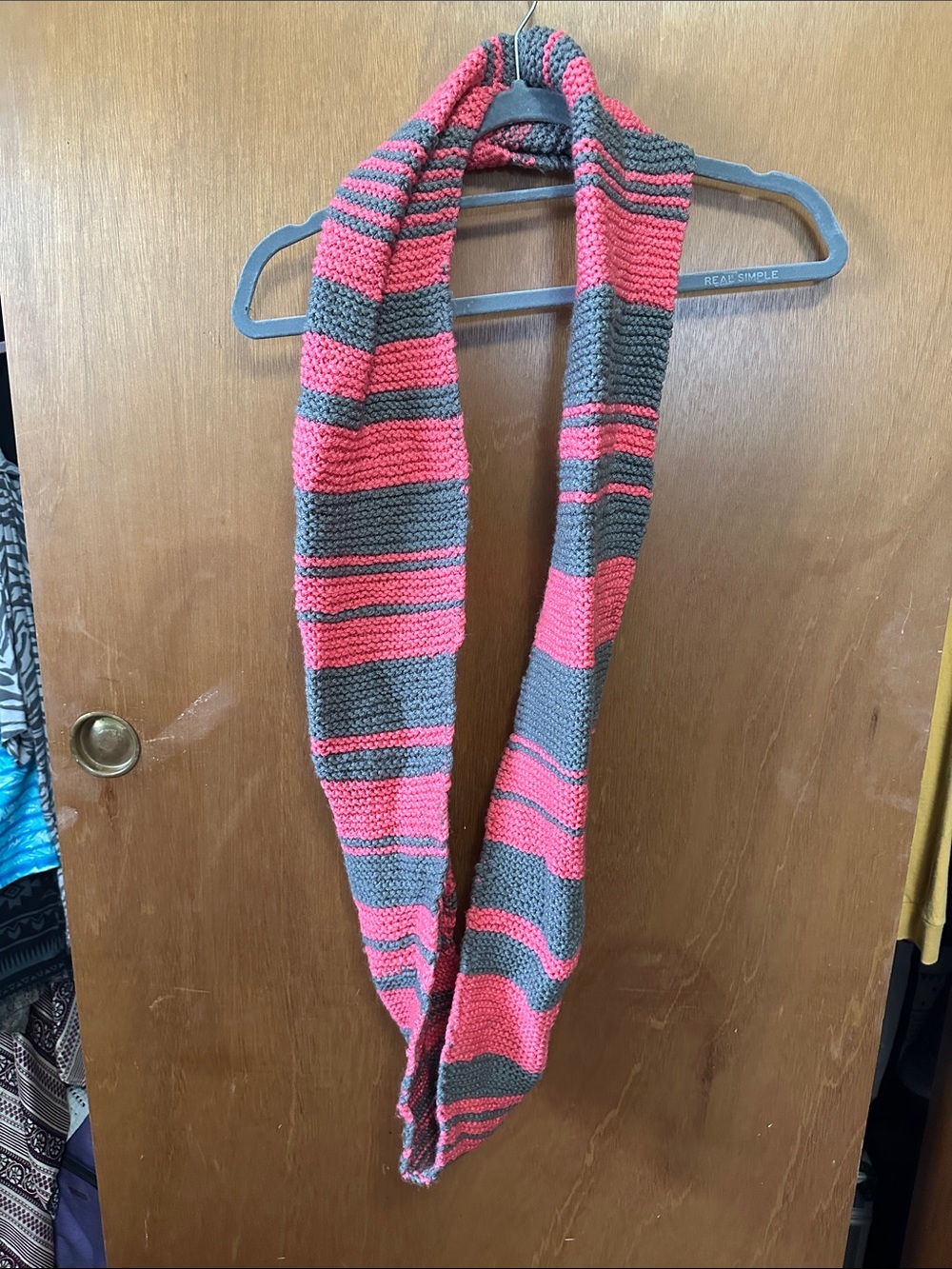 Striped Infinity Scarf in Pink and Gray